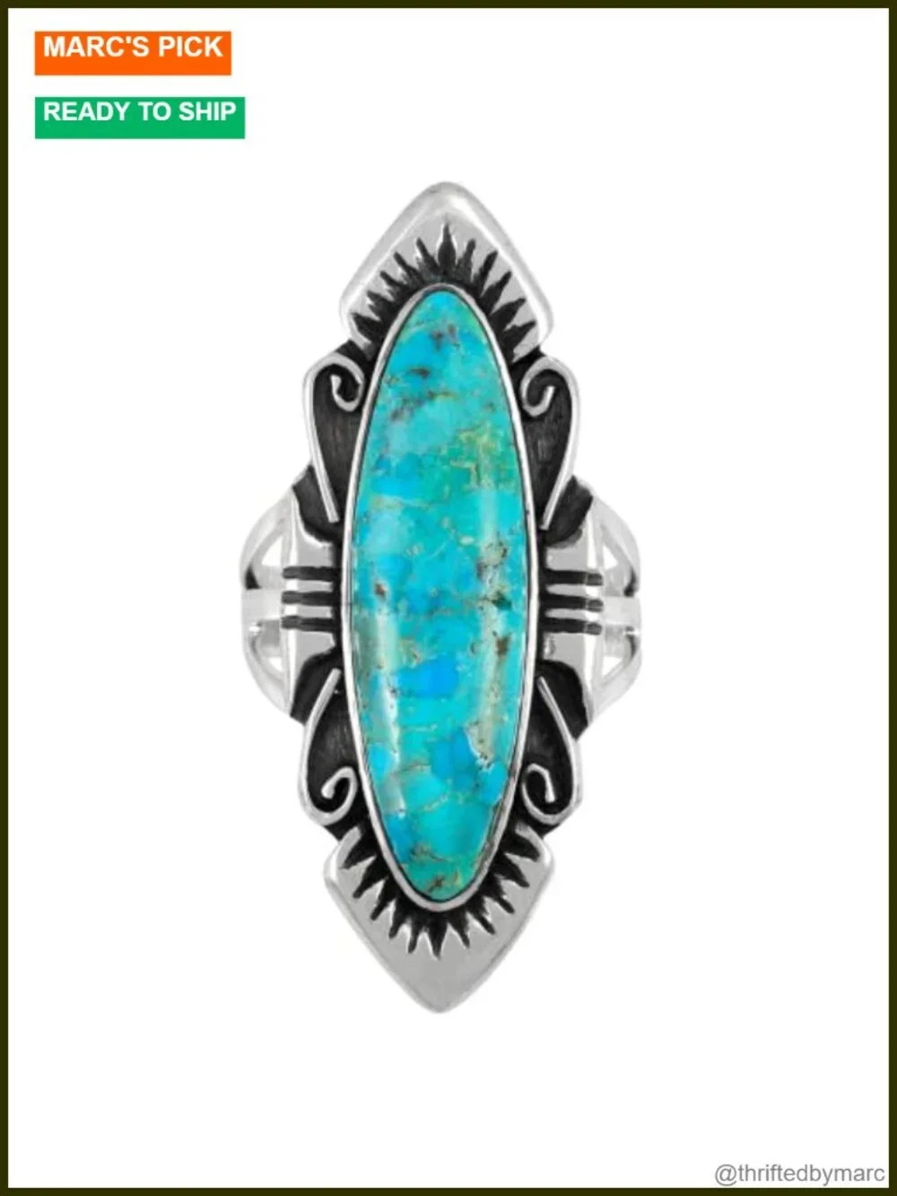 Sterling Silver 925 Turquoise Statement Ring Natural Gemstone